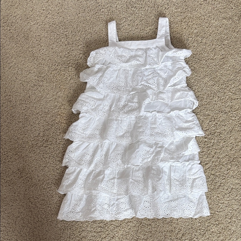 Girls' White Eyelet Ruffle Sundress - Casual Summer Dress